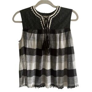 Women's Teen's Moon River Black Cream Checkered Sleeveless Top
